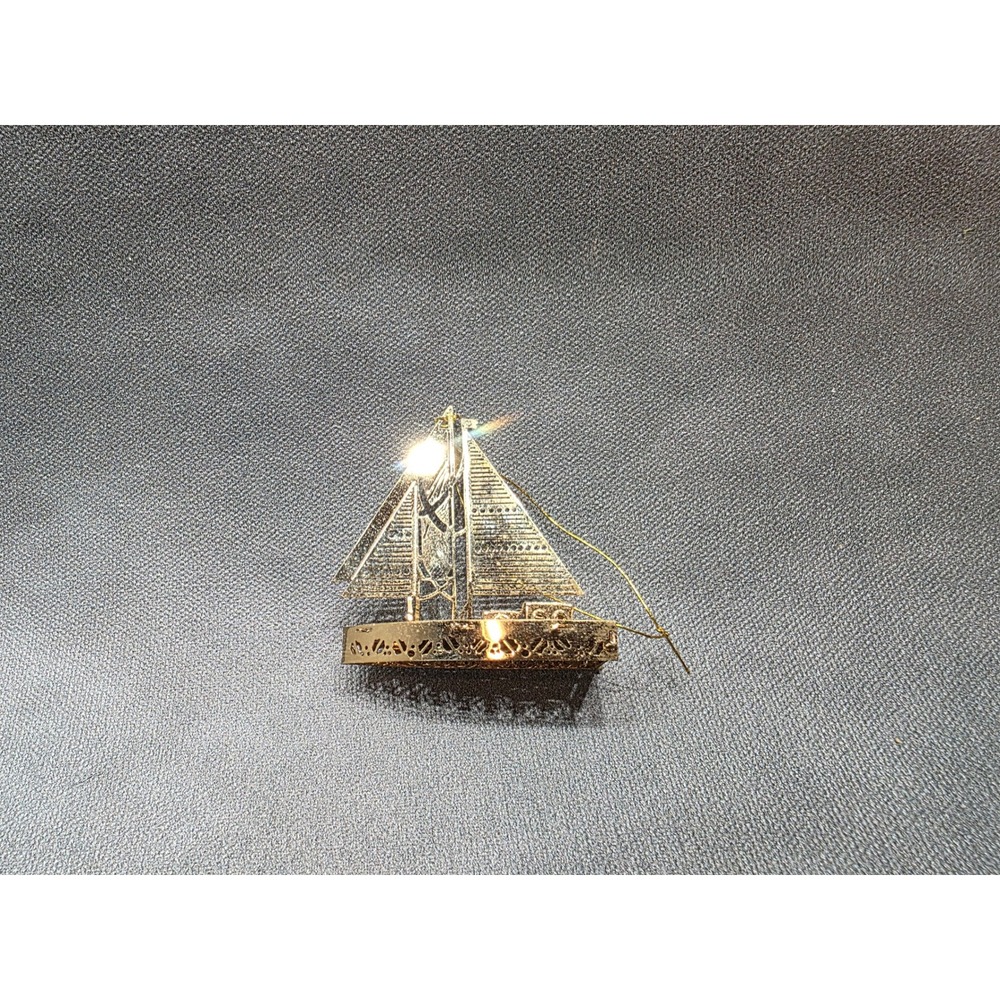 Vintage 1983 Christmas Fantasy Sailboat Ornament 24kt Gold Plated Nautical Boat